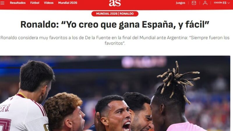 Ronaldo aposta em título da Espanha contra a Argentina: “Acho que ganha, e fácil”