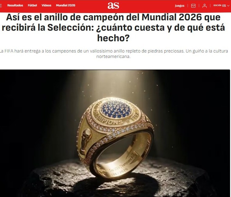 Campeões da Copa receberão anel avaliado em quase R$ 800 mil, diz jornal