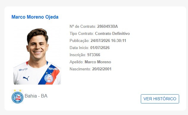 Marco Moreno é regularizado e já pode jogar pelo Bahia