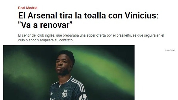 Arsenal desiste de contratar Vini Jr., diz jornal