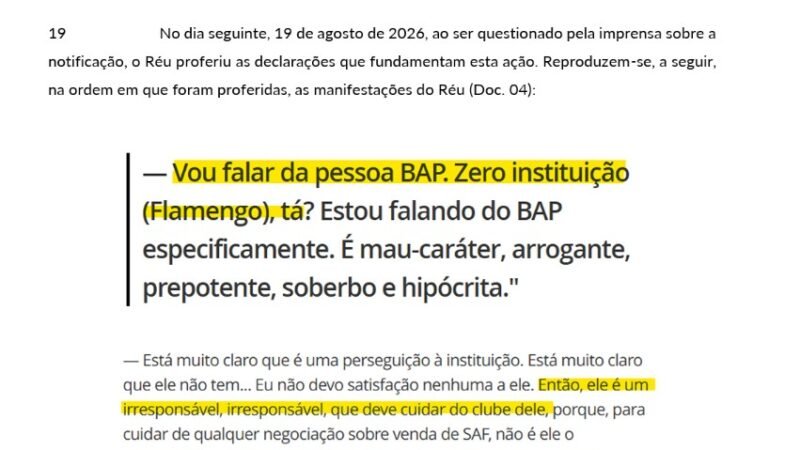 Bap, presidente do Flamengo, processa Pedrinho, do Vasco, e cobra indenização; veja detalhes