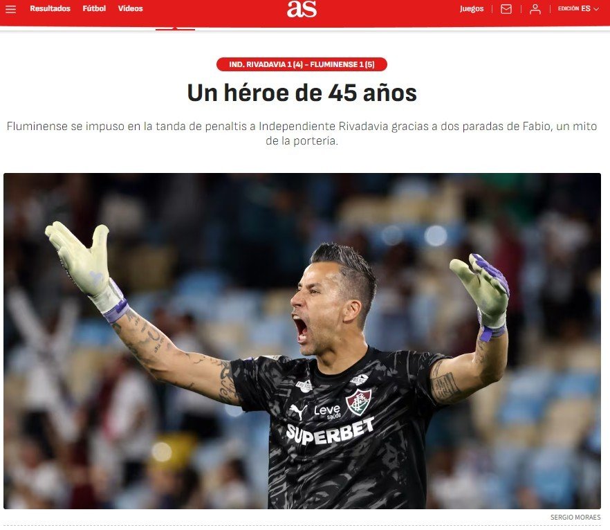 Jornal espanhol exalta Fábio em classificação do Fluminense: “Herói de 45 anos”