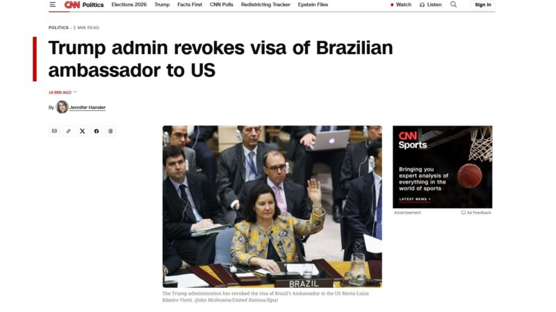 ‘Tensão entre Washington e Brasília’: imprensa internacional repercute visto revogado de embaixadora do Brasil nos EUA