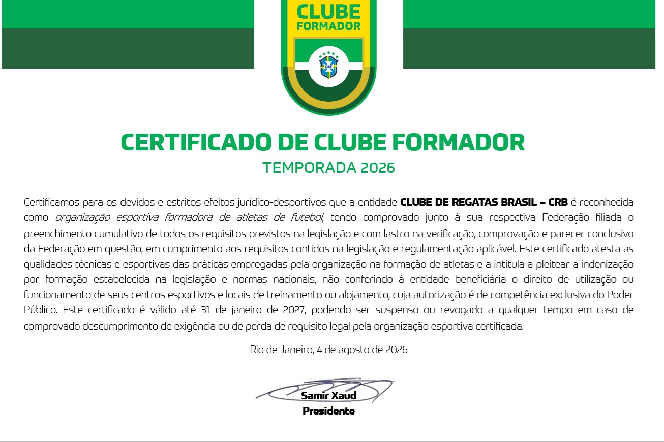 CRB recebe certificado de clube formador da CBF