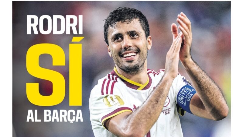 “Sim” de Rodri ao Barcelona agita imprensa espanhola; meia era alvo do Real Madrid