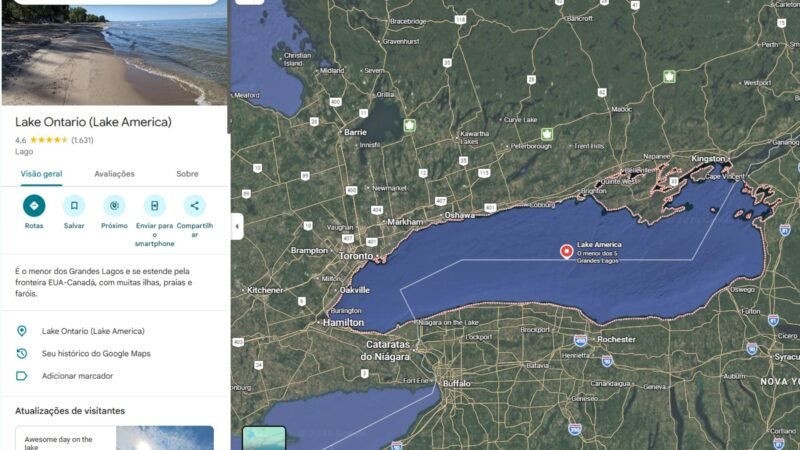 Google Maps muda nome do Lago Ontário para ‘Lago América’ nos EUA após ordem executiva de Trump