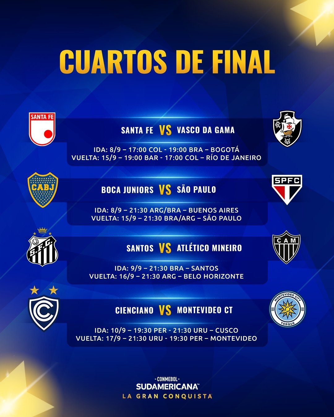 Quartas de final da Sul-Americana 2026: veja datas e horários dos confrontos
