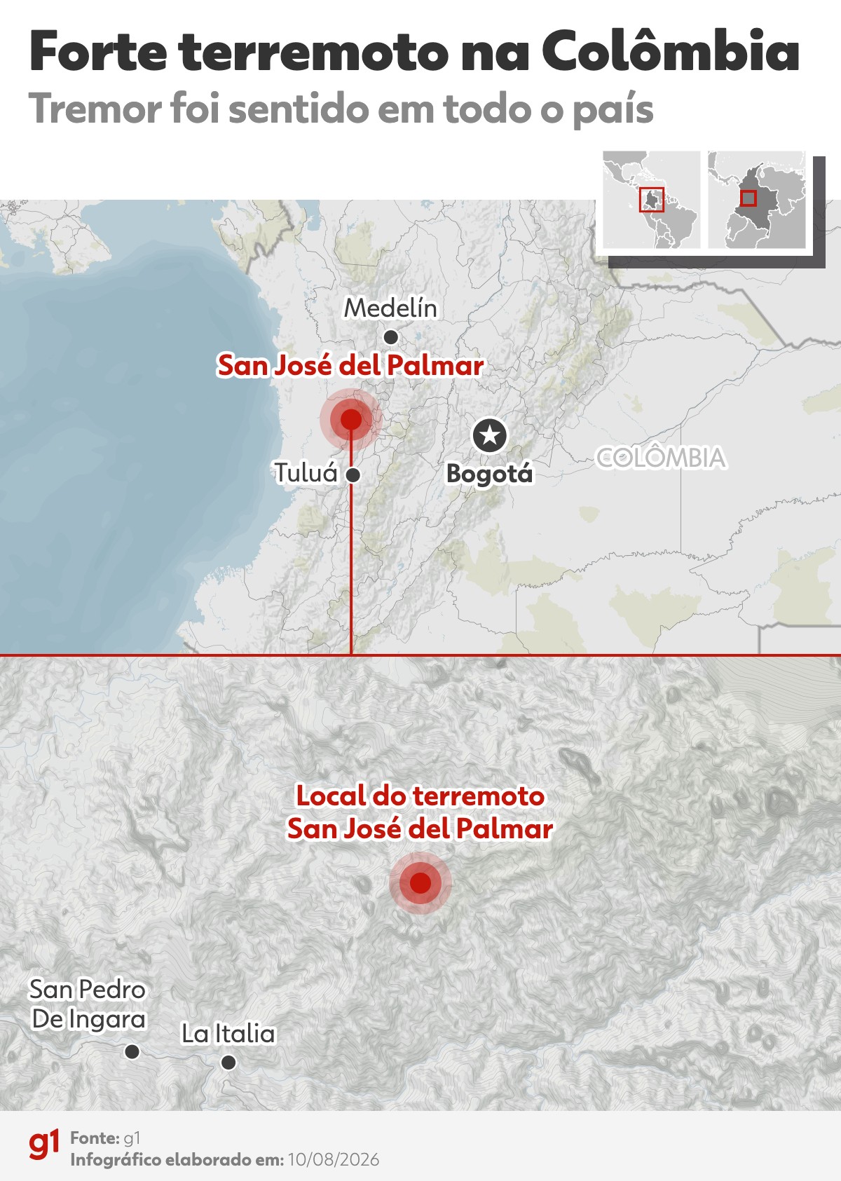 Terremoto de magnitude 7,4 é o mais forte a atingir a Colômbia na última década, diz Serviço Geológico