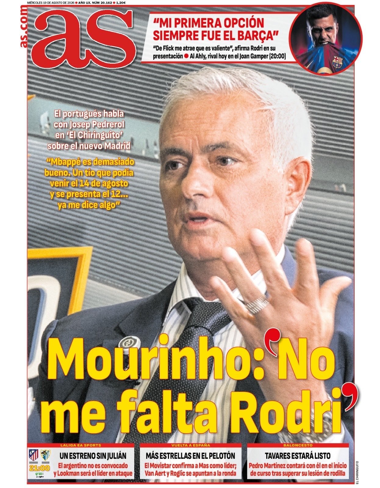 Mourinho dispara: “Rodri não faz falta, o Real Madrid fez boa proposta, e ele teve dúvidas”
