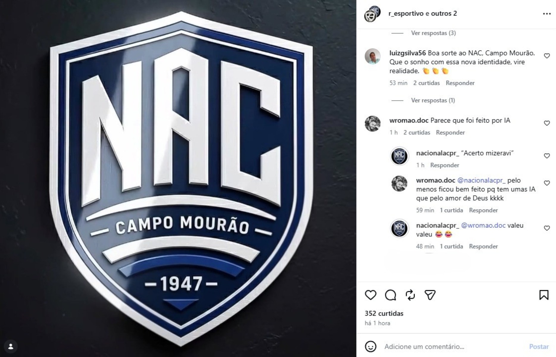 Time presidido por ex-zagueiro da Seleção apresenta novo escudo e admite uso de IA