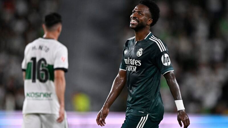 TV flagra Vini Jr. ironizando a torcida do Elche em vitória do Real Madrid: “Cuidado”