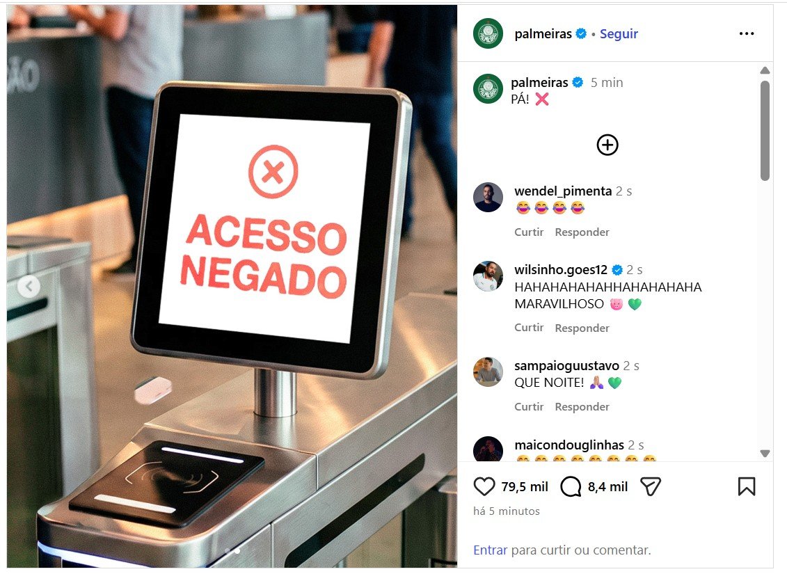Palmeiras provoca Corinthians por eliminação na Libertadores: “Acesso negado”