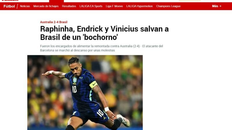 “Salvaram o Brasil de uma vergonha”: jornal espanhol destaca atuações de Endrick, Vini Jr. e Raphinha