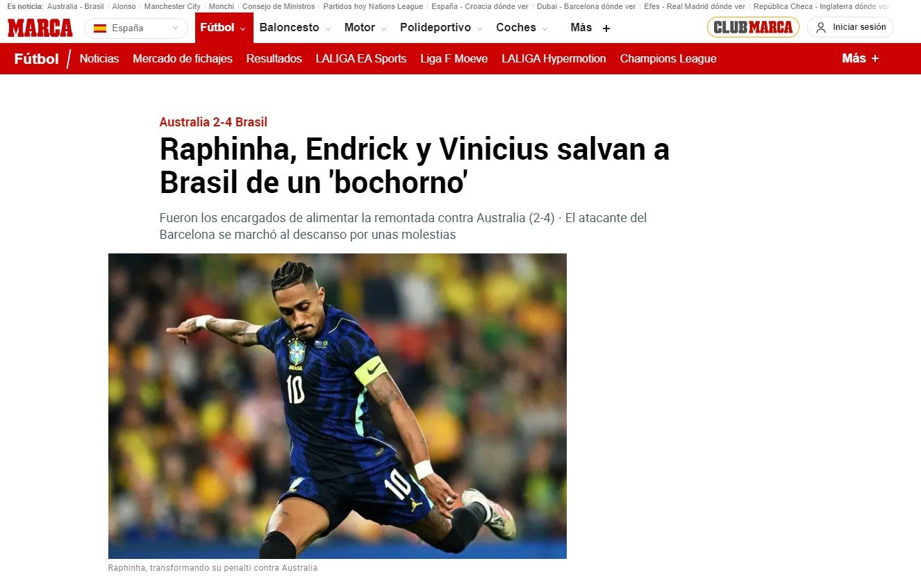 “Salvaram o Brasil de uma vergonha”: jornal espanhol destaca atuações de Endrick, Vini Jr. e Raphinha