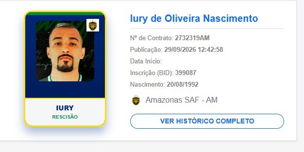 Yuri rescinde com o Amazonas e não defenderá o clube em 2027