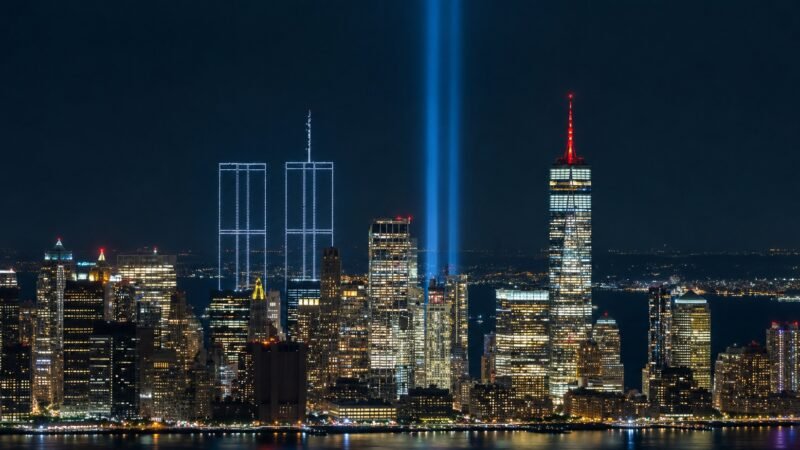 Drones formam silhueta das Torres Gêmeas em Nova York em homenagem aos 25 anos do 11 de setembro; veja vídeo