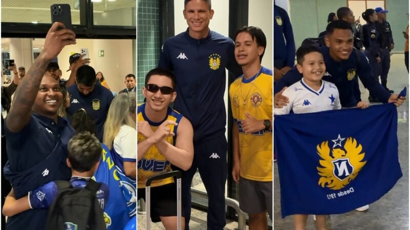 Após acesso, elenco do Nacional-AM é recebido com festa no Aeroporto de Manaus