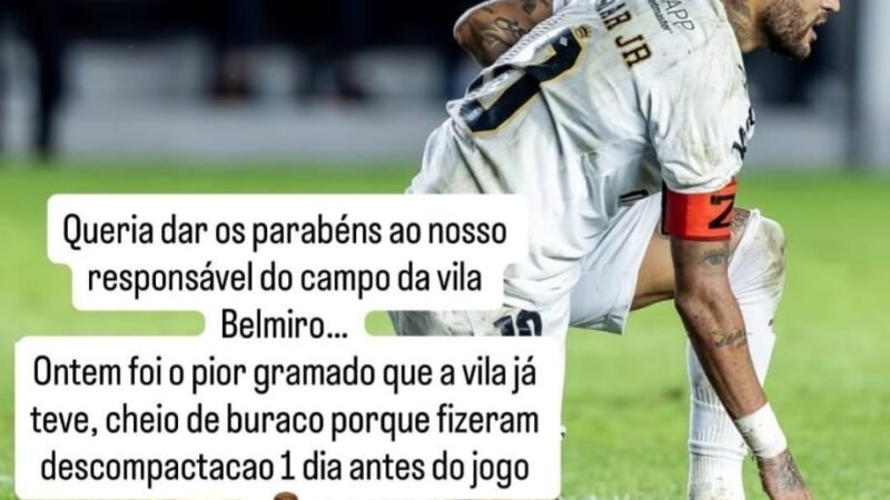 Neymar lamenta incômodo na coxa direita e detona campo do Santos: “Pior gramado que a Vila já teve”