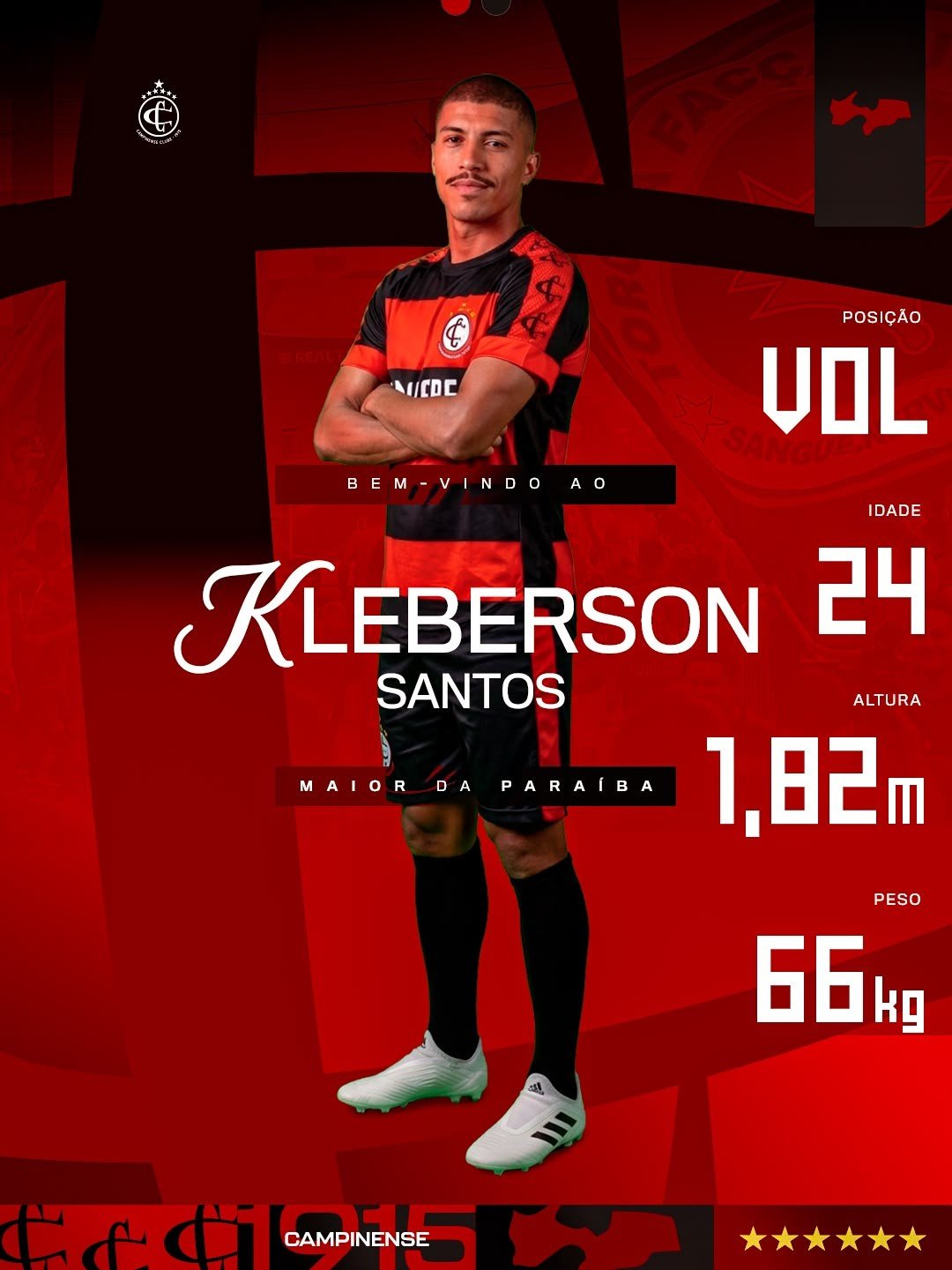 Campinense contrata o volante Kleberson Santos e tem 15 nomes confirmados para a Copa Paraíba
