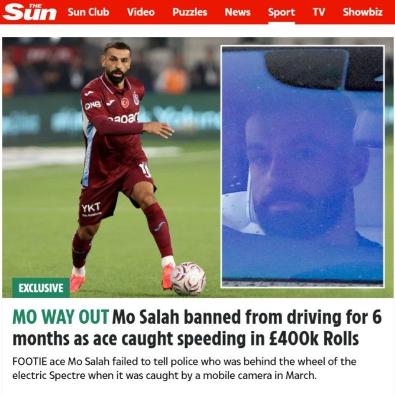 Salah é proibido de dirigir por seis meses após carro ser flagrado em excesso de velocidade, diz jornal