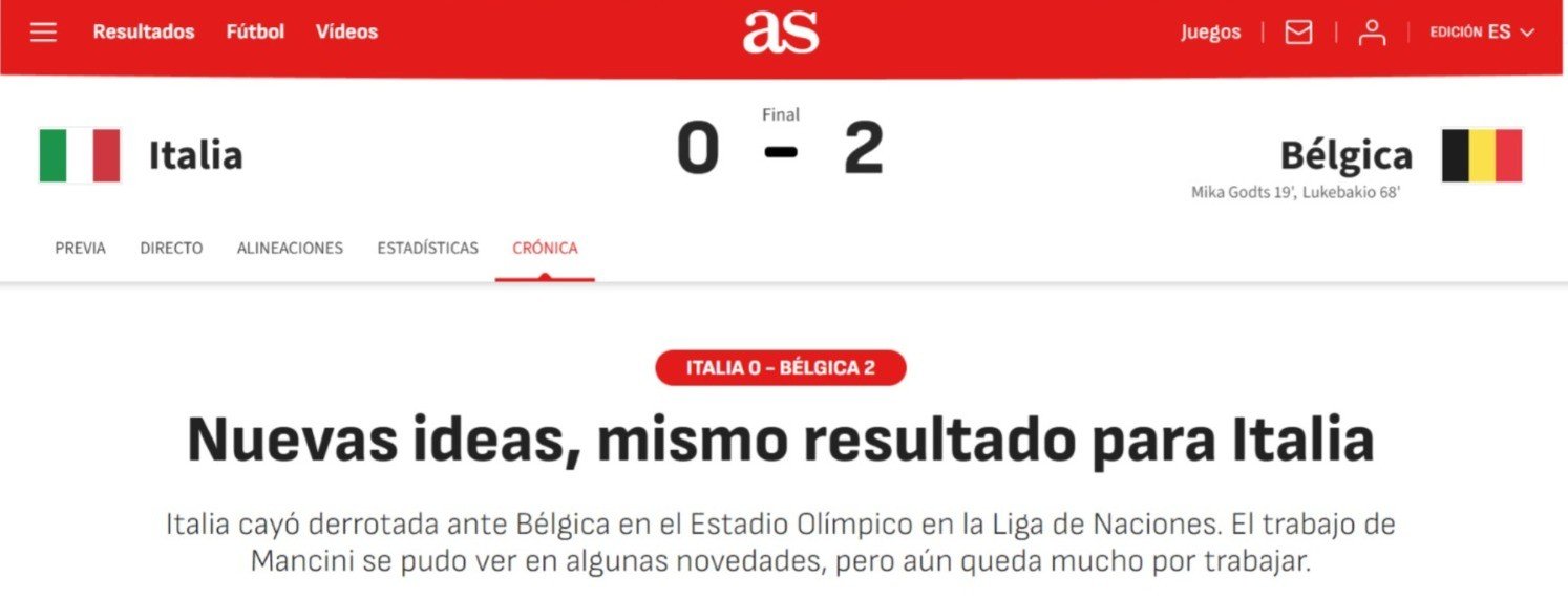 Imprensa internacional repercute derrota da Itália na volta de Mancini: “Feia, confusa e vaiada”