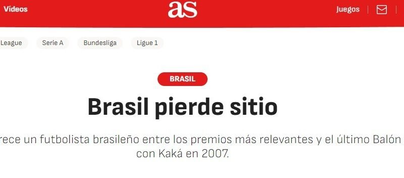 “Brasil perde terreno”: jornal espanhol destaca jejum na Bola de Ouro