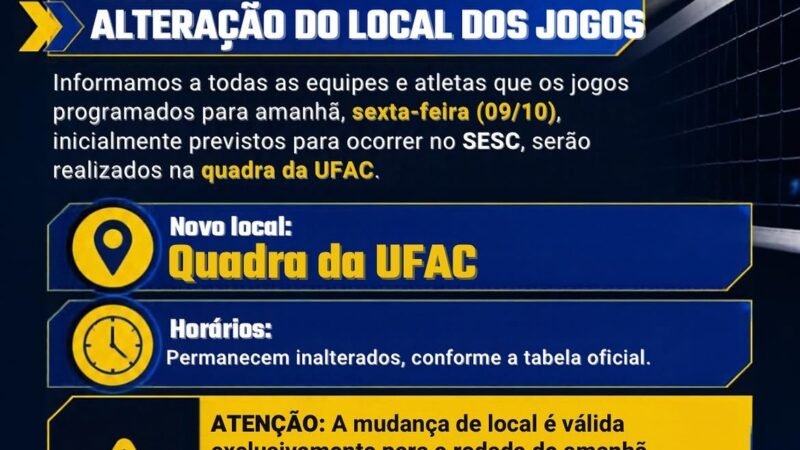 Curtinha: Feav altera local de jogos desta sexta-feira da Etapa Rio Branco do Acreano de Vôlei
