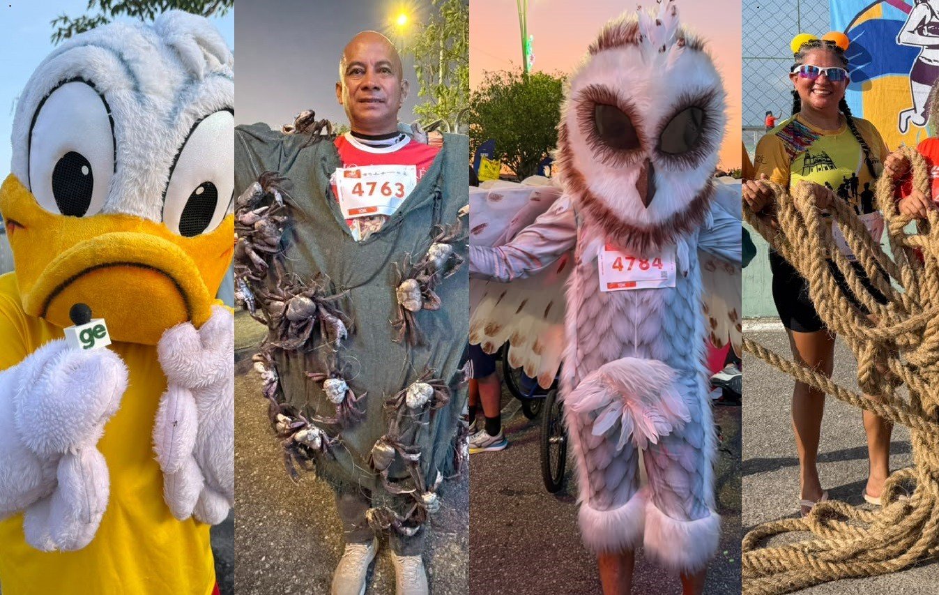 Corrida do Círio 2026 reúne atletas e fantasias com caranguejo, coruja e corda em Belém; FOTOS