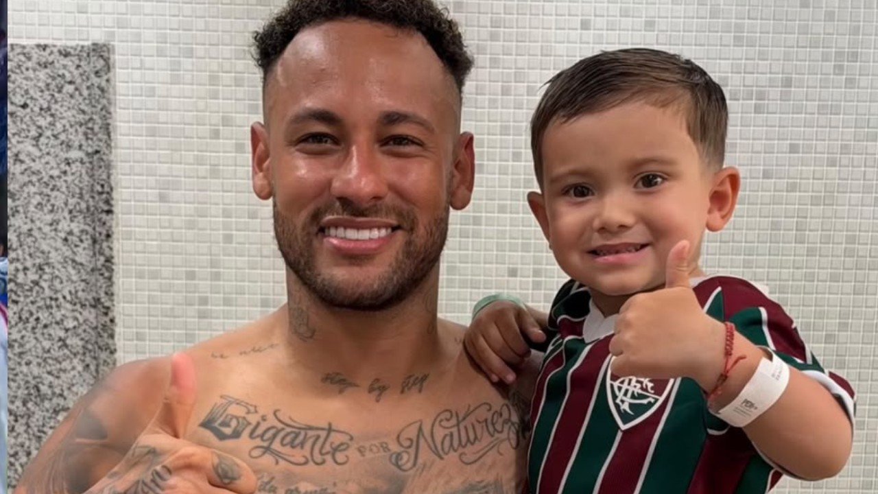 Filhos de jogadores do Fluminense tietam Neymar no vestiário do Maracanã