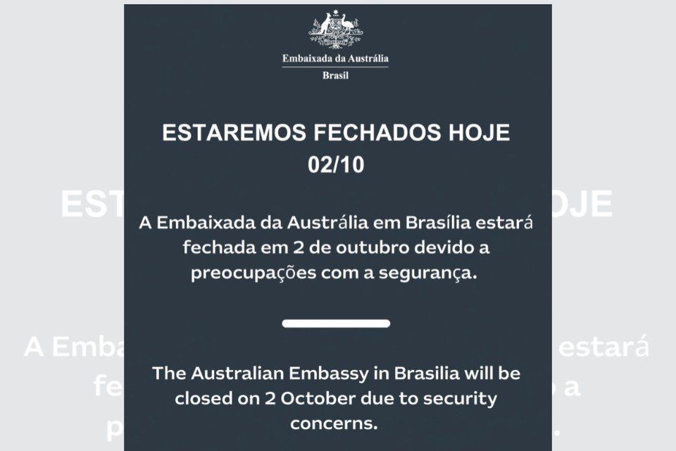Após aviso dos EUA, embaixada da Austrália também anuncia fechamento por questões de segurança