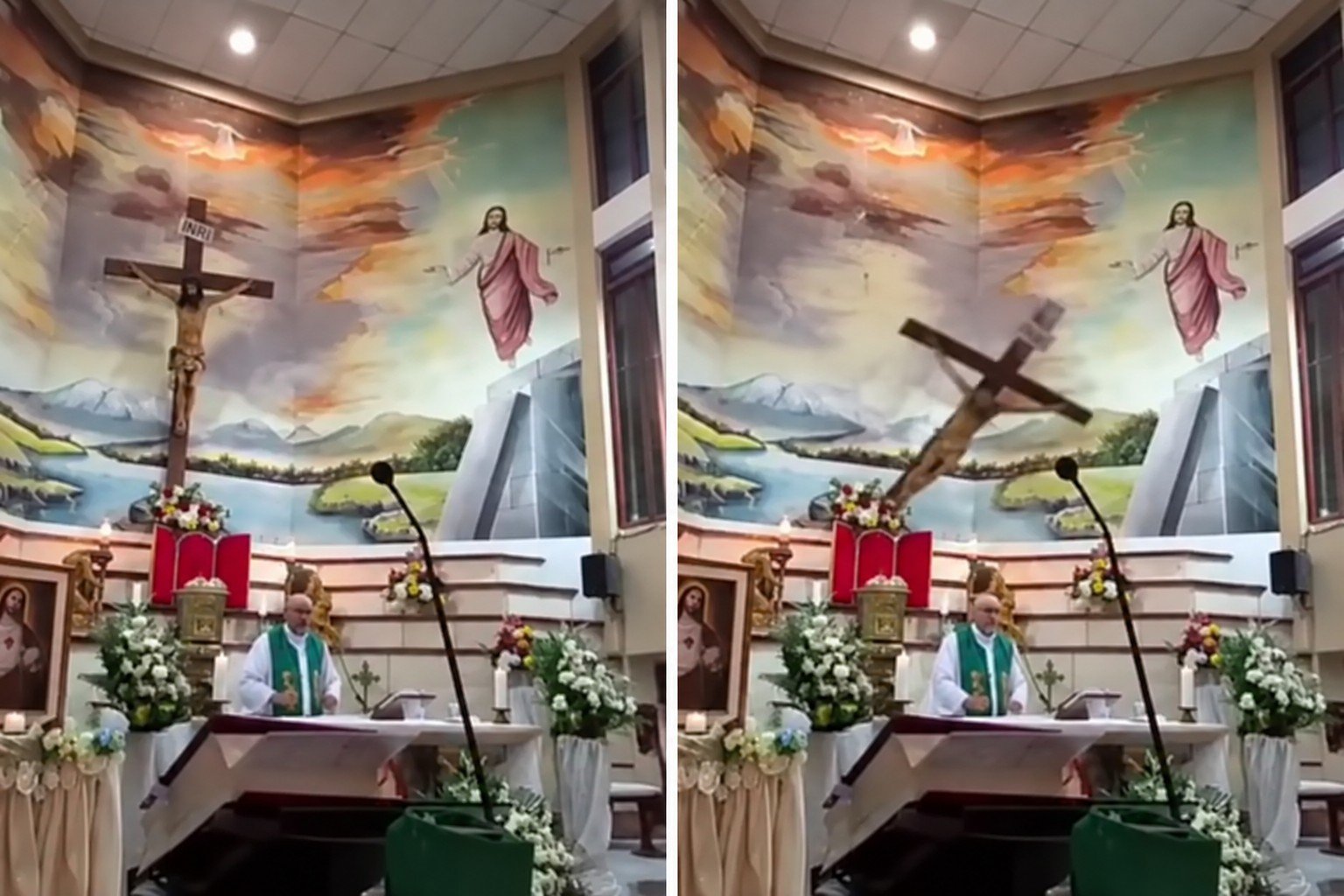 Padre morre após cruz cair sobre sua cabeça durante transmissão ao vivo de uma missa no Equador; VÍDEO
