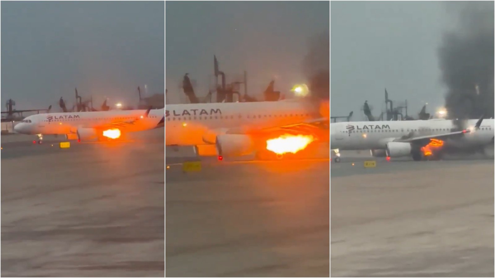 Asa de avião da Latam pega fogo antes da decolagem no Peru; passageiros desembarcam