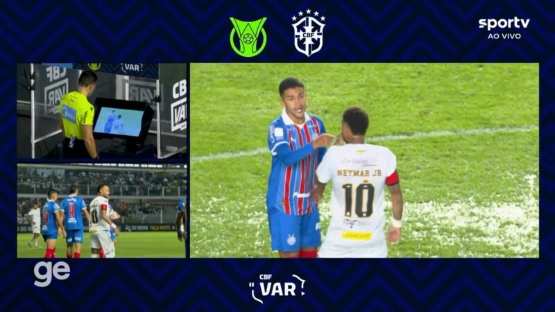 Neymar põe a mão na boca durante discussão em Santos x Bahia e é expulso pela lei Vini Jr