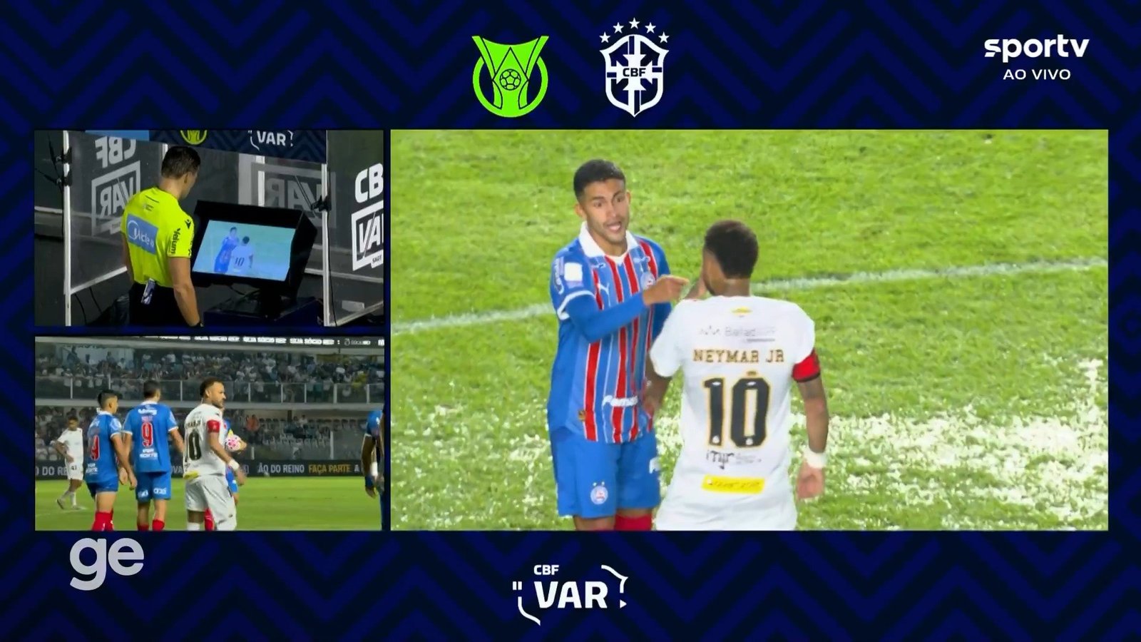 Neymar põe a mão na boca durante discussão em Santos x Bahia e é expulso pela lei Vini Jr