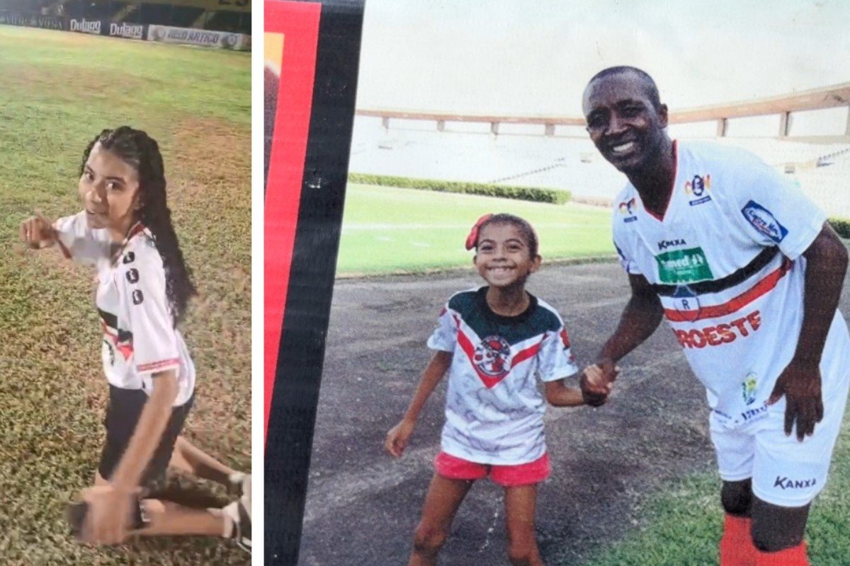 Conheça a “Mascotinha do River-PI”: afilhada de Amarildo atravessa campo de joelhos após acesso