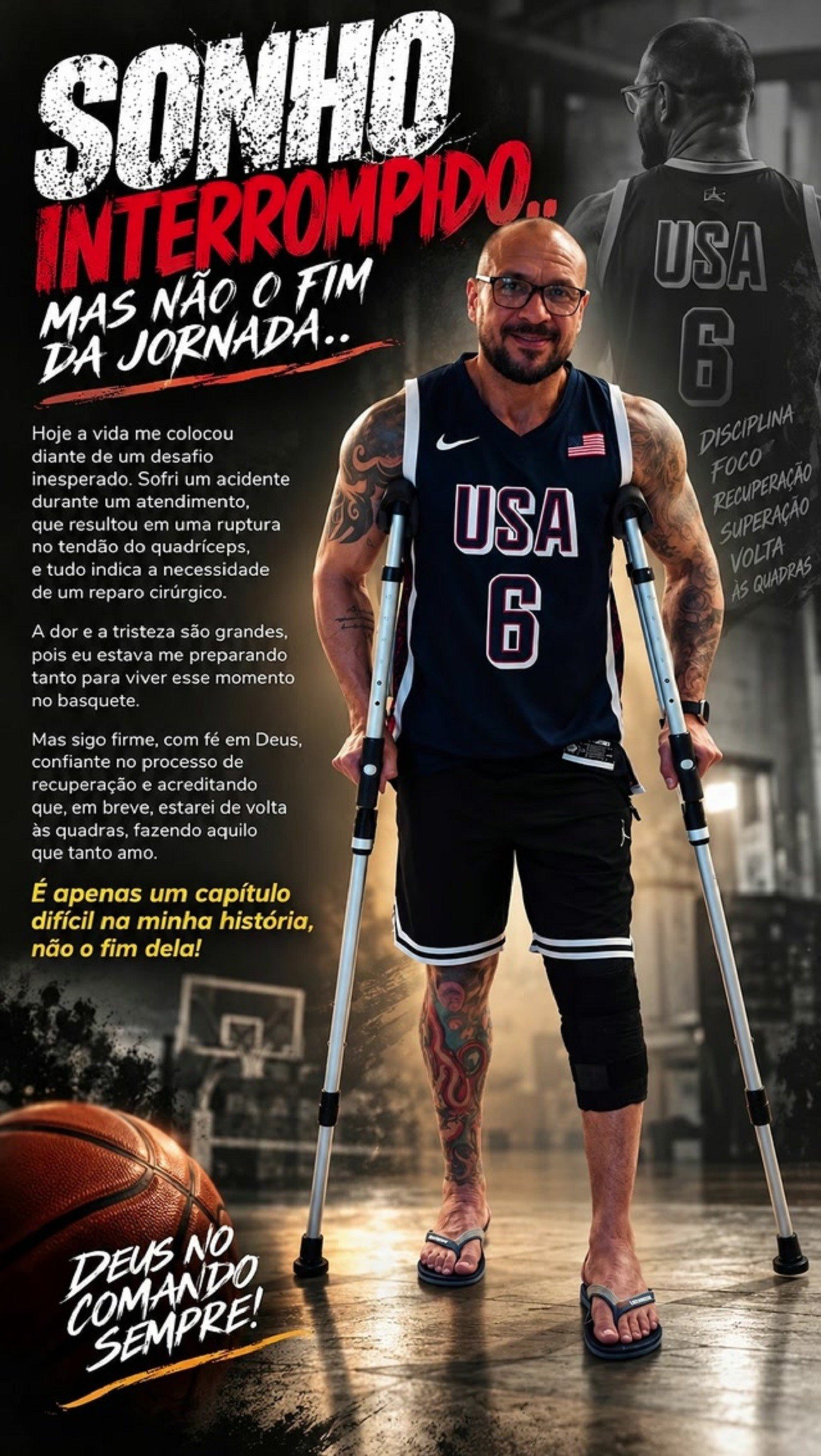 Régis Barroso sofre grave lesão e está fora do Campeonato Brasileiro de Basquete Master