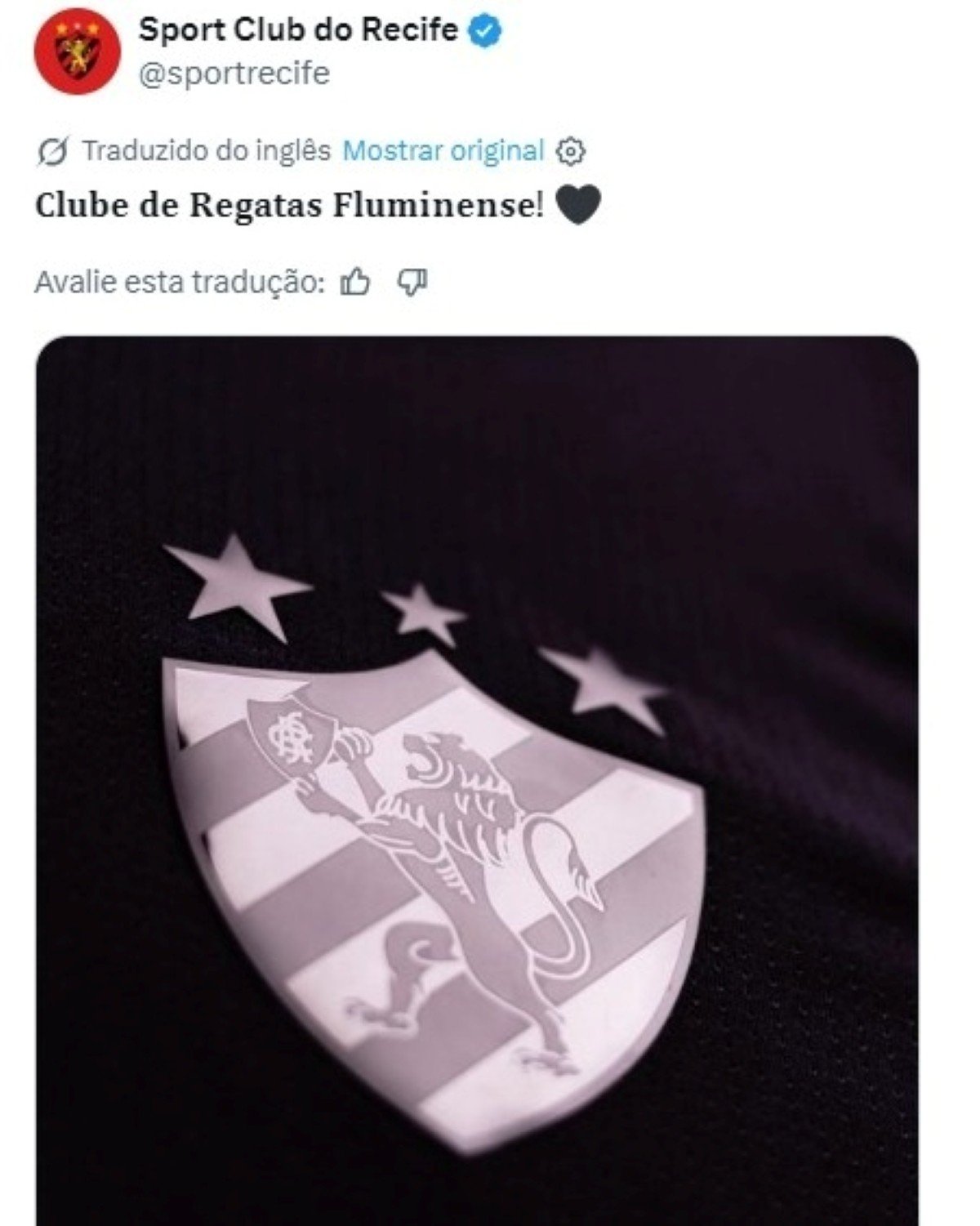 Tradução erra e confunde Sport com Fluminense em postagem do clube pernambucano; entenda