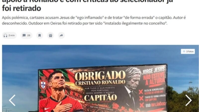 Torcedores protestam contra Jorge Jesus, e Portugal perde 1,5 milhão de seguidores após crise com CR7