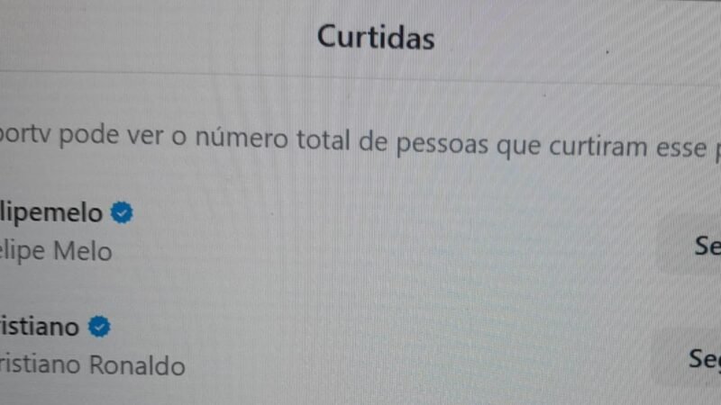 “Curtida” de Cristiano Ronaldo em postagem com fala de Felipe Melo repercute em Portugal