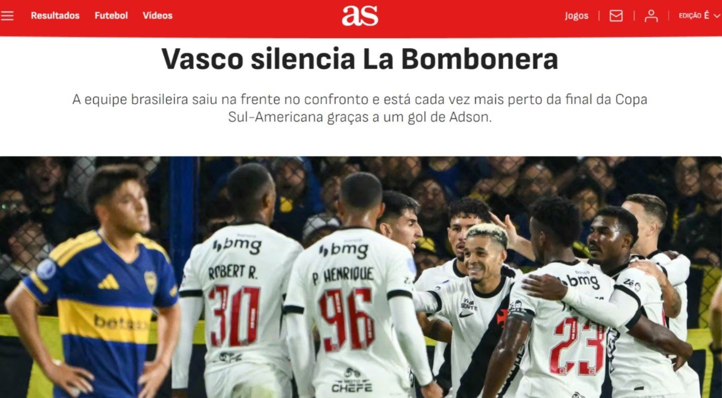 Jornal espanhol exalta vitória do Vasco sobre Boca Juniors: “Silencia a Bombonera”