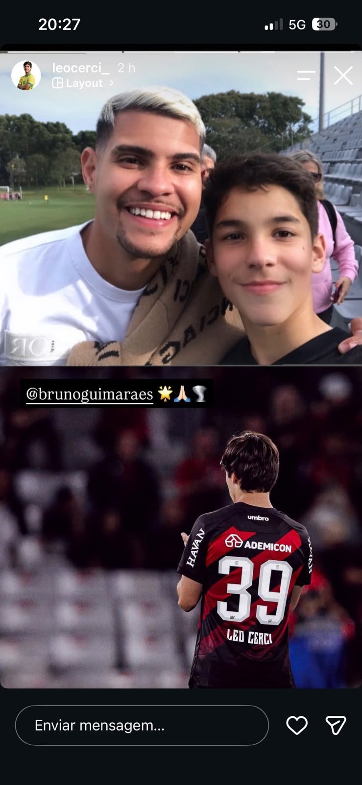 Bruno Guimarães manda recado à joia do Athletico após homenagem em jogo do Brasileirão; veja