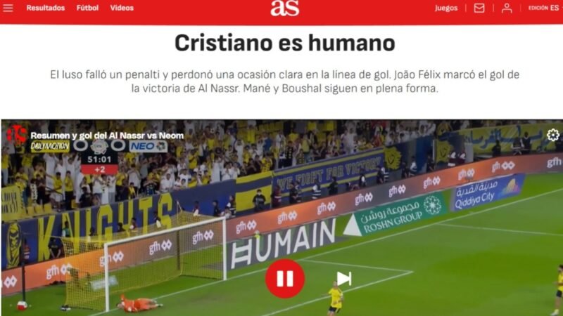 “Cristiano é humano”: jornal espanhol destaca noite de erros de CR7 no Al-Nassr