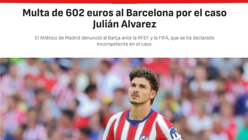 Barcelona é multado em R$ 3,6 mil após denúncia por assédio a Julián Álvarez